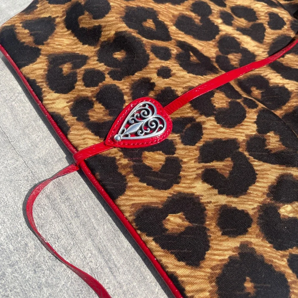 Brighton Leopard Print Jewelry Roll Organizer Red Patent Trim Heart Charm